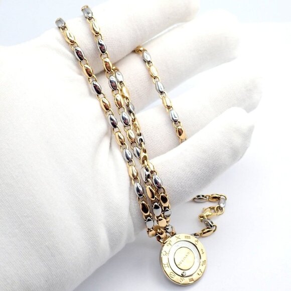 Authentic! Bulgari Bvlgari 18k Yellow Gold Steel Diamond Zodiac Pendant Necklace - Picture 3 of 16